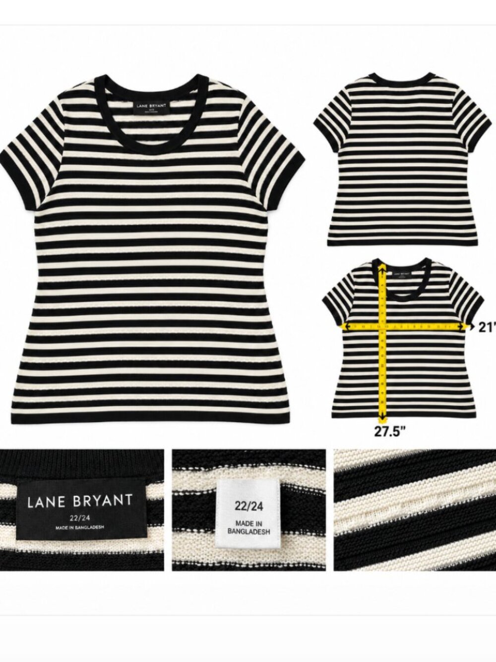 Lane Bryant Black White Striped Short Sleeve Sweater Top 1X